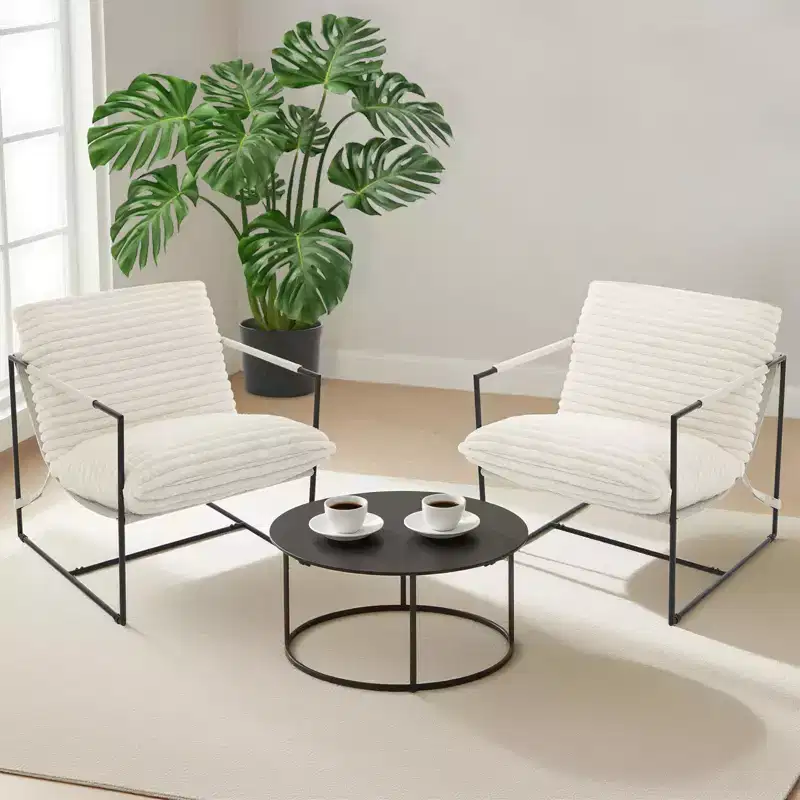 Sling Accent Chair with Metal Frame,Modern Comfy Living Room Chair,Upholstered Reading Chair with Shredded Foam Cushioning,Oversized Comfy Arm Chair