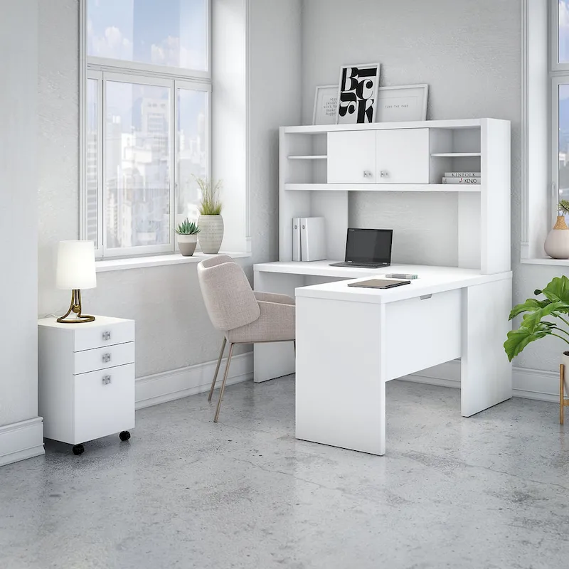 Echo L Shaped Desk with Hutch and Drawers