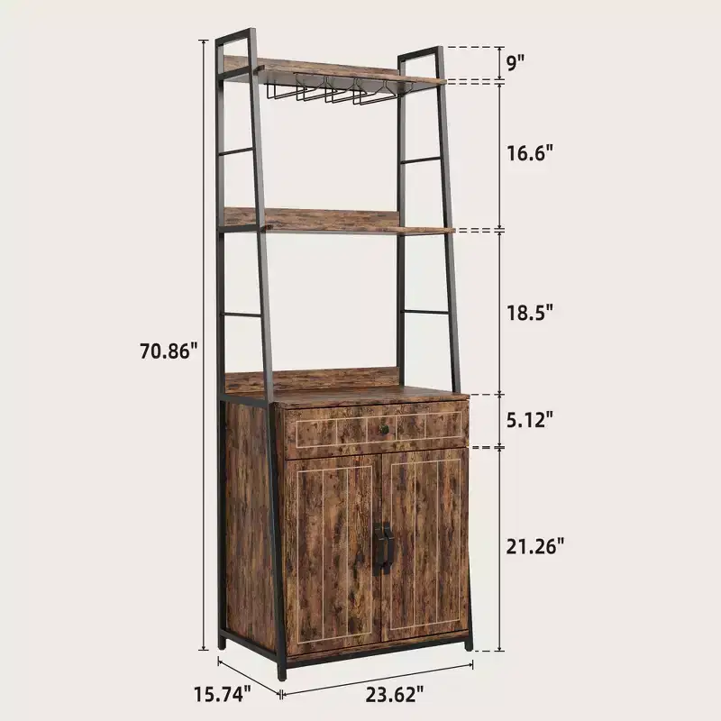 Bakers Rack with Drawer Cabinet Tall Bar Cabinet Industrial Kitchen Stand
