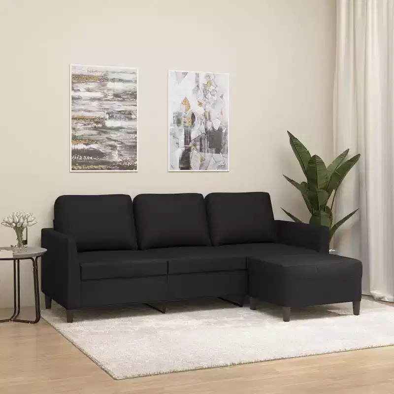 vidaXL Faux Leather 3-Seater Sofa and Footstool Set, Black, Elegant Design, Easy to Clean, for Living Room, Lounge, and Bedroom