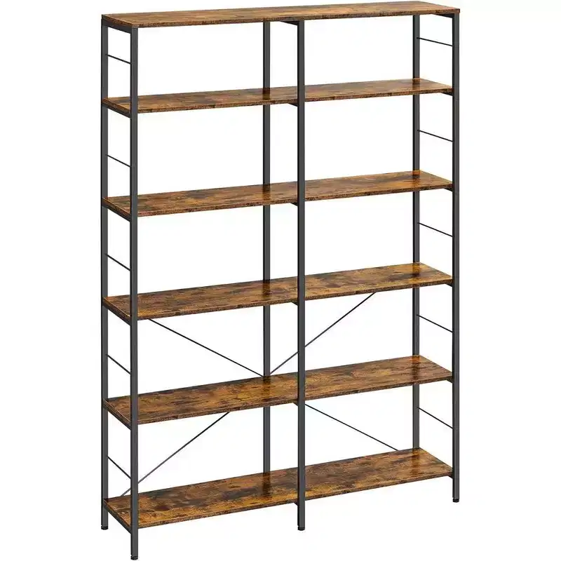 VASAGLE 6-Tier Tall Bookshelf, Bookcase, Large Metal Shelf, 11.8 x 47.2 x 67.9 Inches, Rustic Brown and Black