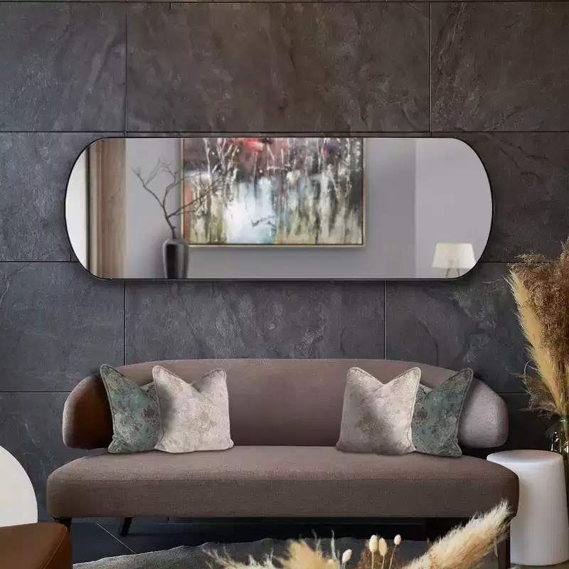 Howard Elliott 42"x14" Stainless Steel Framed Capsule Mirror Brushed Black
