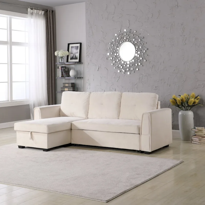 91 Wide Velvet Storage Sectional Reversible Sleeper Sofa & Chaise