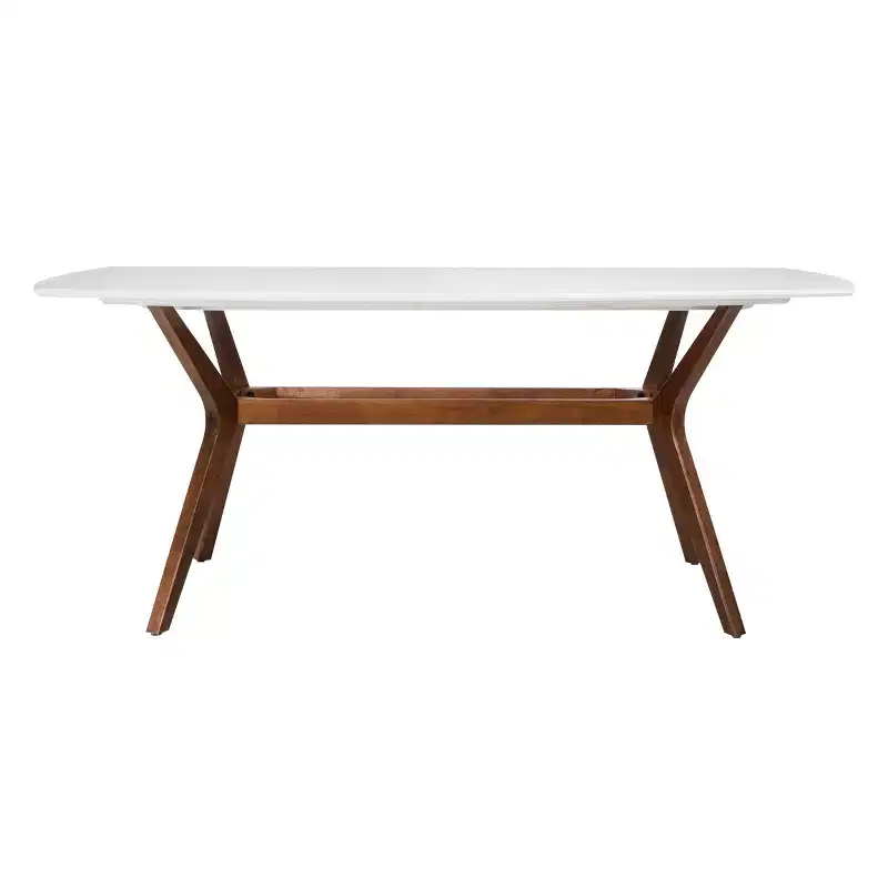 White/Brown Rectangular Dining Table, Mid-Century Style, Seats 4