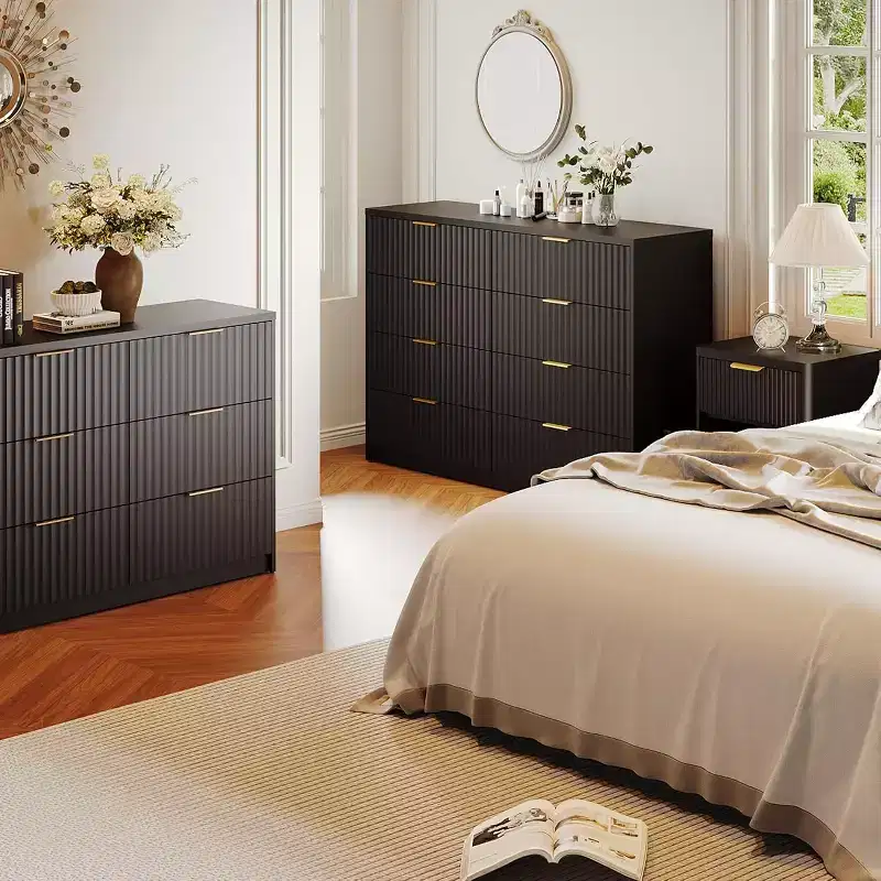 Modern Fluted 8/9-Drawer Dresser for Bedroom, Storage Organizer for Living Room, Hallway & Entryway, White/Black/Natural Oak