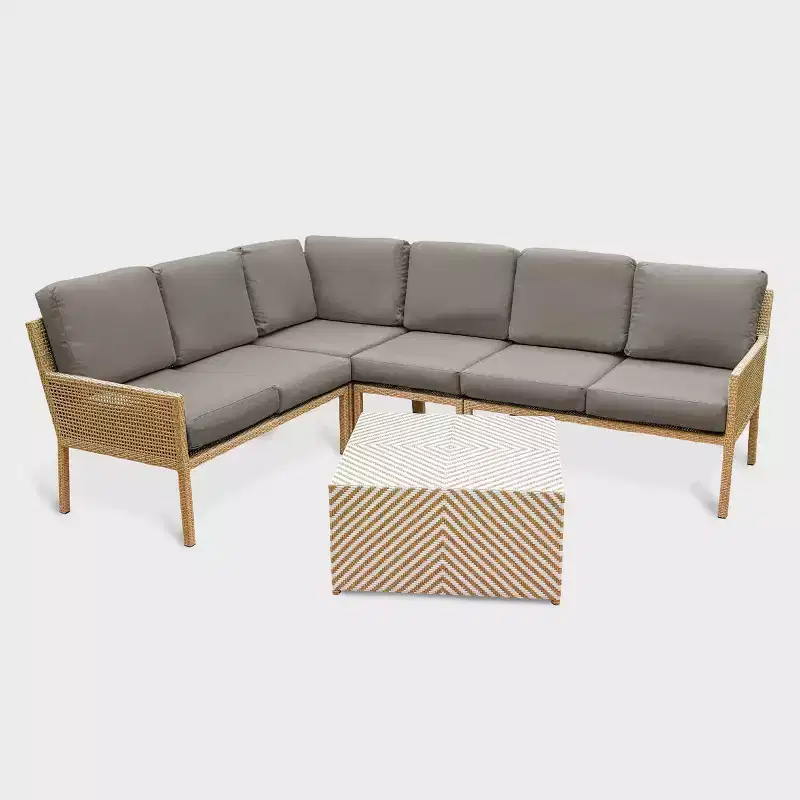 Leisure Made Riviera 5pc Wicker Sectional in Gray Fabric