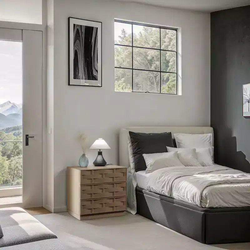 Natural Oak Weave Nightstand, Art Deco Style Bedside Table, 24