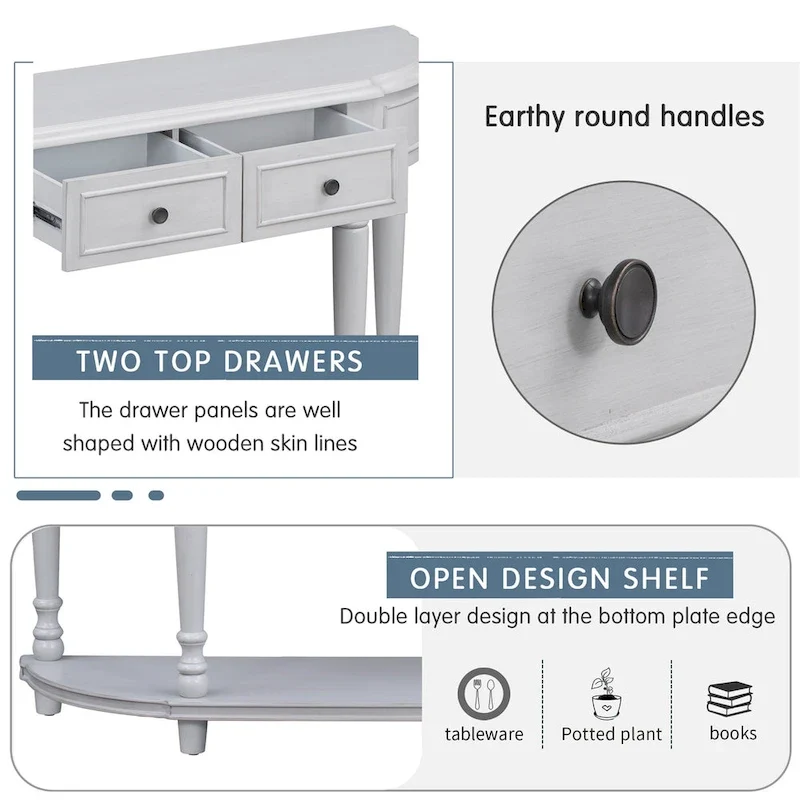 Retro Circular Curved Design Console Table with Open Style Shelf