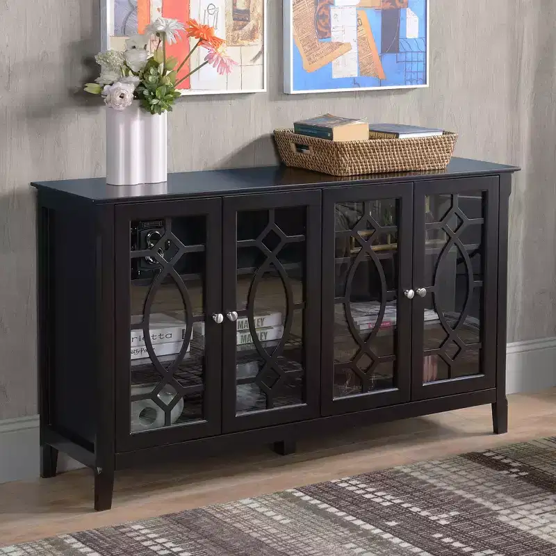 Sideboard Buffet Cabinet, Kitchen Storage Cabinet, Glass Door Accent Cabinet with Adjustable Shelves