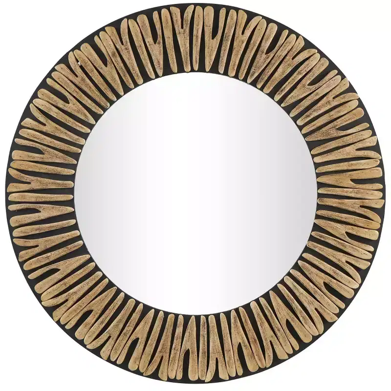 36"x36" Wood Handmade Abstract Carved Wall Mirror - Olivia & May: Bohemian Style, Pine Frame