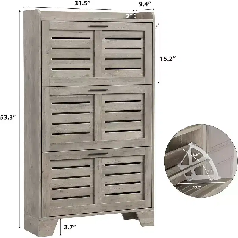 Flip Drawer Shoe Cabinet with Adjustable Shelves & Louvered Doors, Entryway Organizer with Hooks