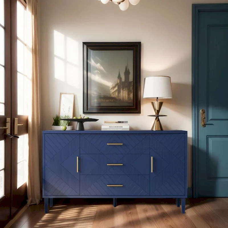 2-Door 3-Drawer Buffet Sideboard Cabinet with Carved Surface, 55 Inch