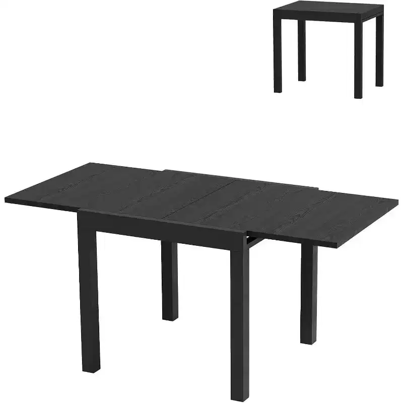 Extendable Outdoor Dining Table Set for 4-6 People, Adjustable 31.5 to 63 Inch Rectangular Patio Table with Woodgrain Top, Durable Aluminum Frame