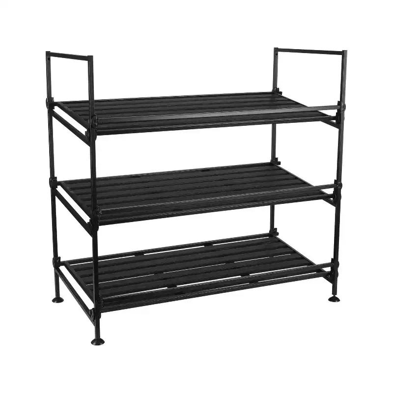 Organize It All 3 Tier Shoe Rack Resin Collection: Metal Frame, Freestanding Shoe Organizer, Holds 9 Pairs, Black