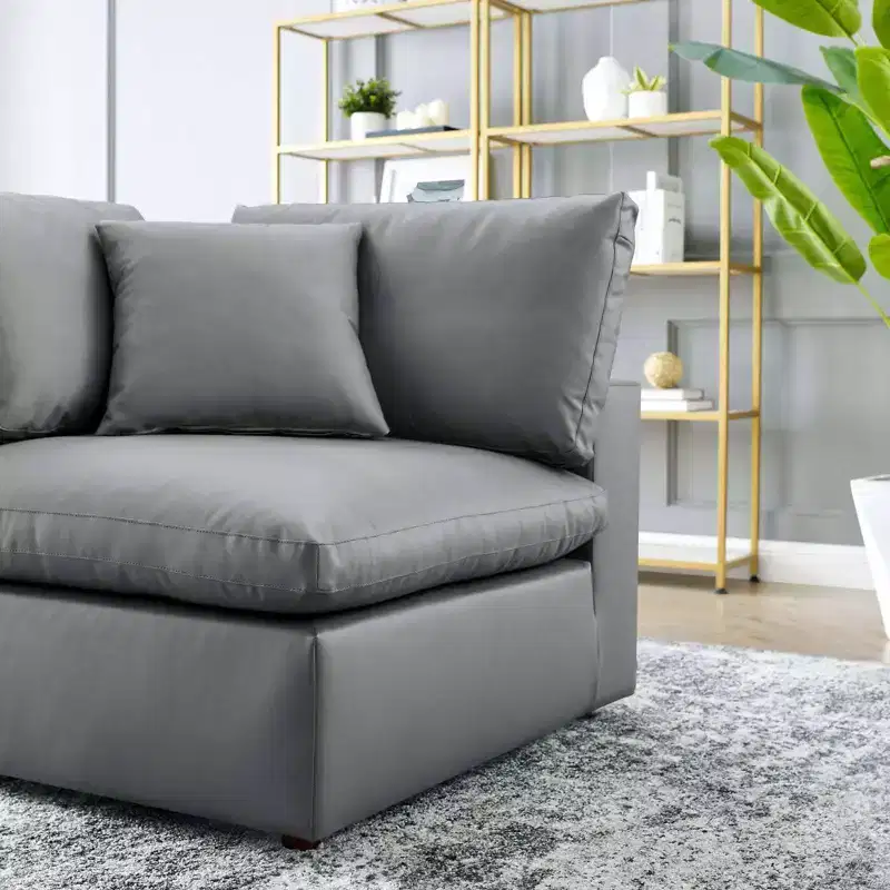 Down Filled Overstuffed Vegan Leather Corner Chair