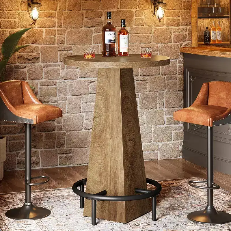 Lantine Bar Table, 37.4 High Round Pub Table for Small Bars, Dining Room, Kitchen, Wood Color (Only Table)