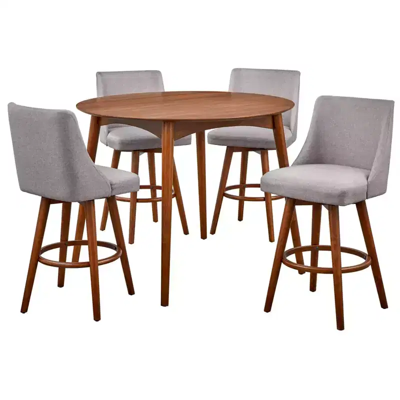 Lifestorey 5pc Derby Mid Century Modern Counter Height Dining Set Walnut/Gray