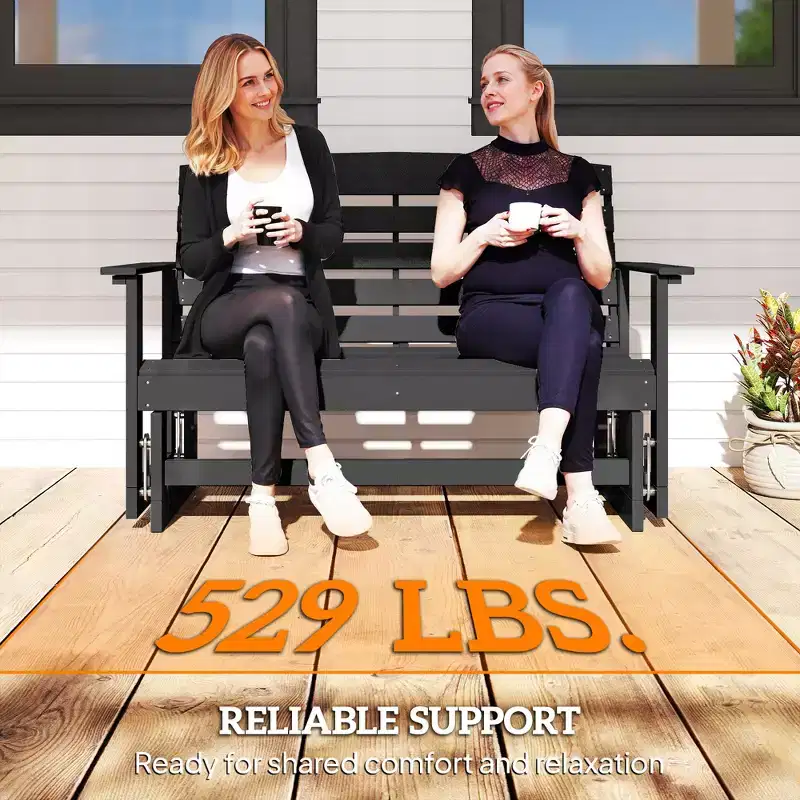 Patio Glider Bench w/ HDPE Slatted Double Rocking Chair