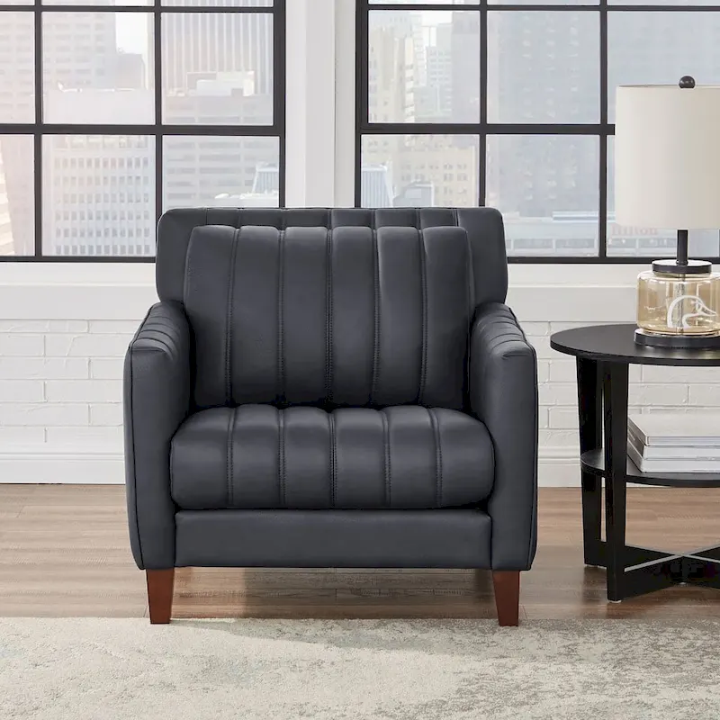 Hydeline Ennis Top Grain Leather Chair with Feather, Memory Foam and Springs