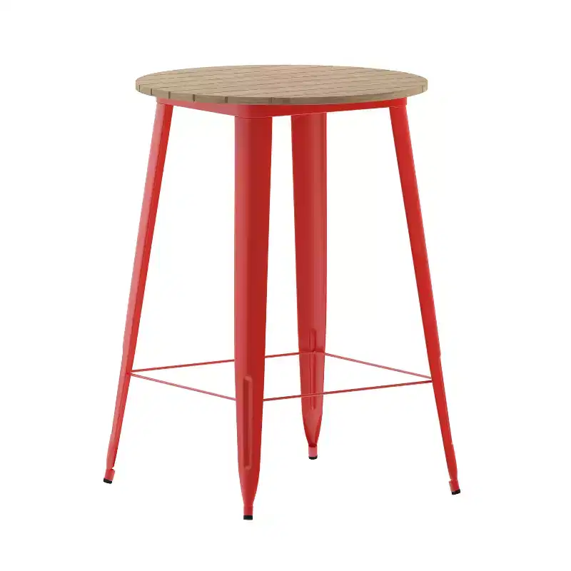 Emma and Oliver Indoor/Outdoor Bar Top Table, 30 Round All Weather Poly Resin Top with Steel base