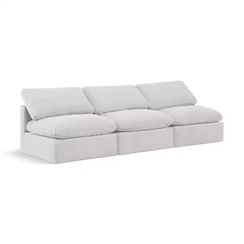 Cream Velvet Modular Sofa, 3-Seat Contemporary Design