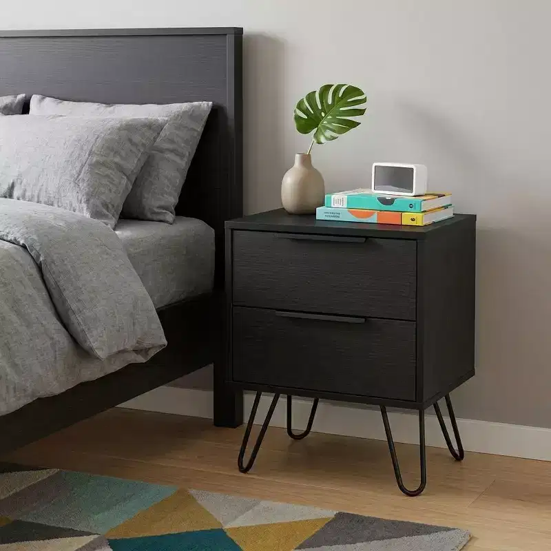 HomeRoots 22 Black Wood Two Drawer Nightstand