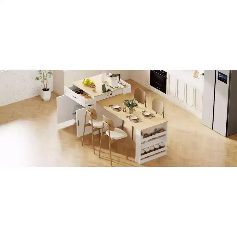 Kitchen with Dining Table, Kitchen Table with Outlet,2 Drawers 2 Side Shelves