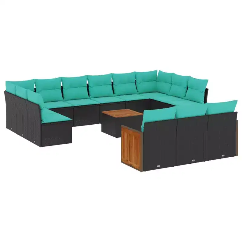 vidaXL Patio Sofa Set, Modular Outdoor Sectional with Cushions, Poly Rattan, Black/Gray, 12-13 Piece, Indoor/Outdoor