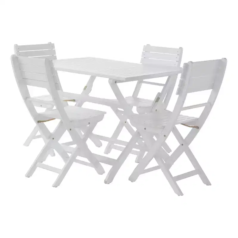 GDFStudio Rabion Outdoor Acacia Wood 5 Piece Folding Dining Set, White