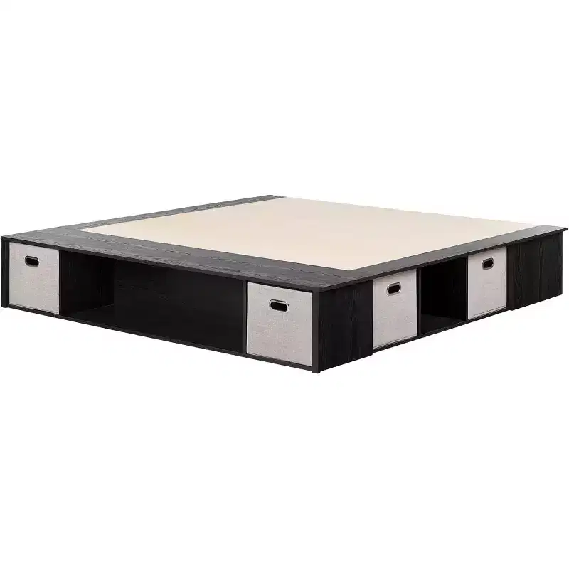 HomeStock 13.5 in.H King Size Black with Platform Beds (No Headboard) made of Particle Board Bed Frame