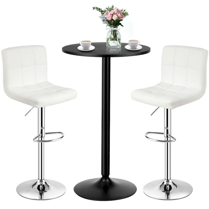 Gymax 3PCS Pub Table Set 24 Round Bar Table & 2 Adjustable Bar
