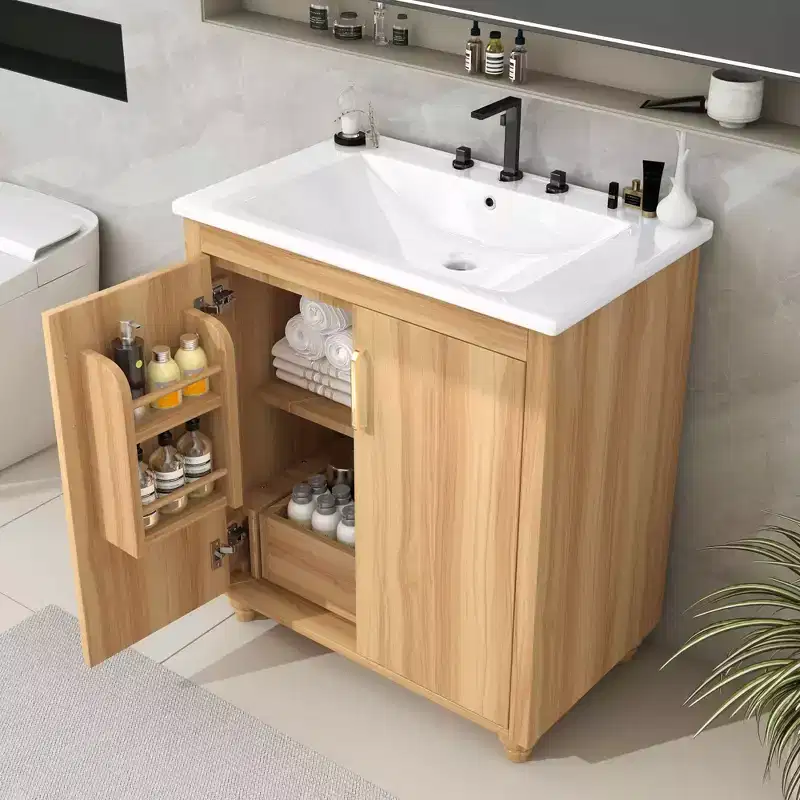 MAYEERTY 30 Bathroom Vanity with Sink Multi-functional Cabinet Doors Drawer MDF Natural