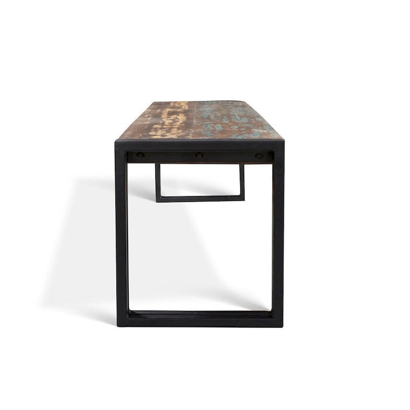 Handmade Old Wood Bench with Metal Legs (India)