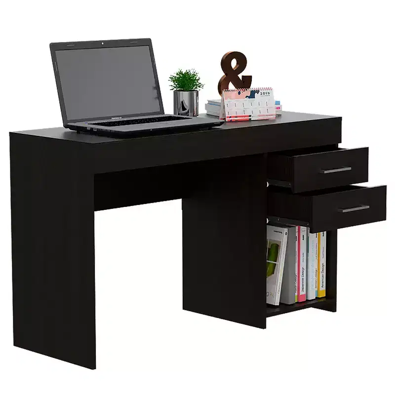 47.2 Inch Writing Computer Desk, Modern Study Desk with Open Bottom Shelf, Two Drawers for Home Office and Small Spaces, Black
