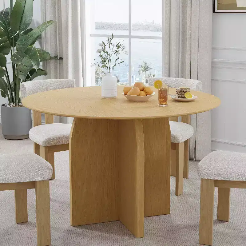 45 x45 Solid Wood Round Dining Table with Natural Finish and Elegant Arched Legs for Modern Dining Rooms & Kitchens