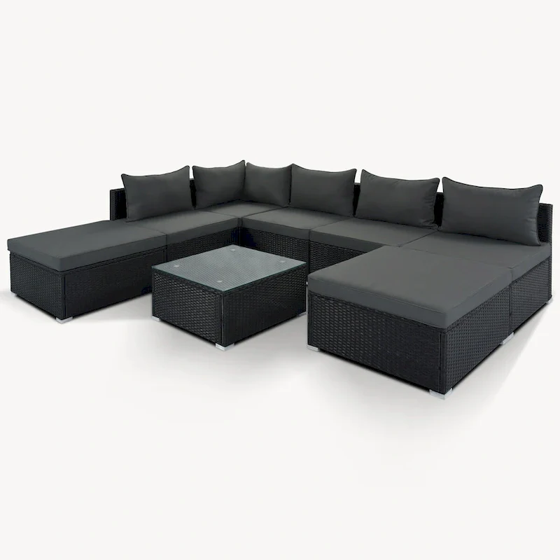 Gray Stylish Patio Furniture Set with Tempered Glass Table