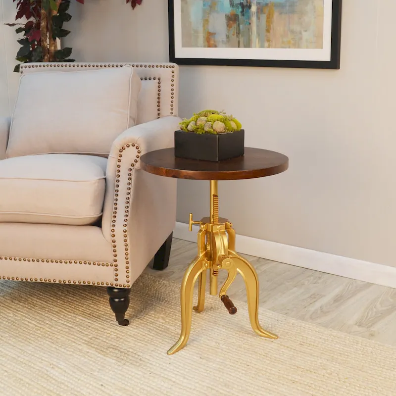 Carolina Living Regan Adjustable Accent Table - Chestnut Top - Black Base
