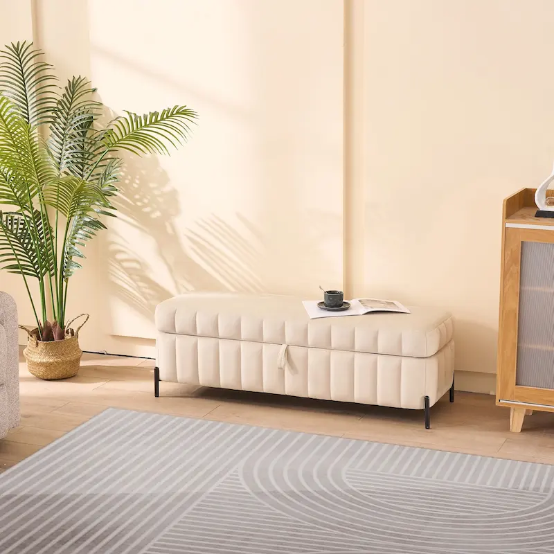 49.21Wide Velvet Storage Soft Bench for Living Room, Entryway and Bedroom