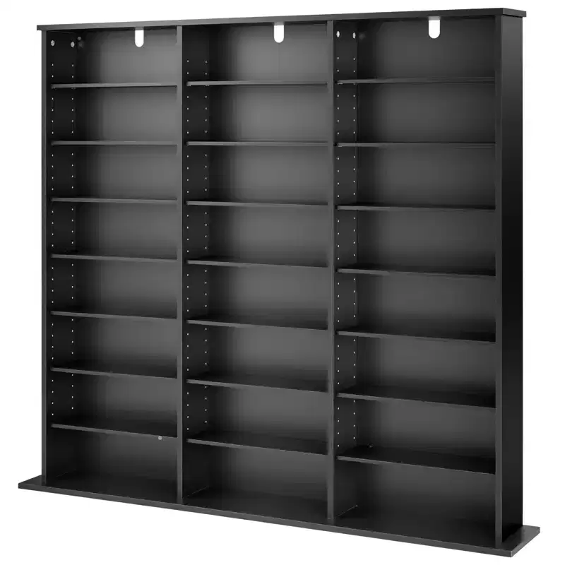 VEVOR Media Storage Cabinet, 8-Tier DVD Shelf Organizer, 55.91 x 8.66 x 51.18 in Multimedia Storage Organizer for CDs, DVDs, Books & Games, Black