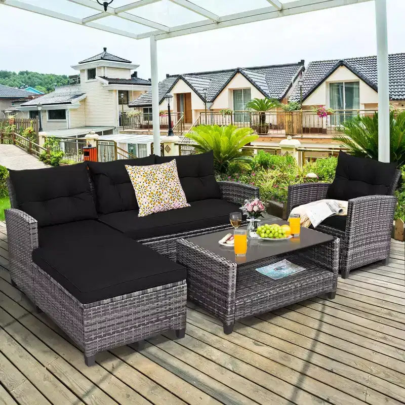 Costway 4PCS Patio Rattan Furniture Set Sofa Ottoman Cushion Garden Deck White/Gray/Black