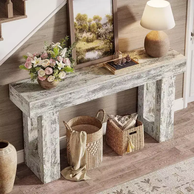 Wood Farmhouse Console Table 63''L