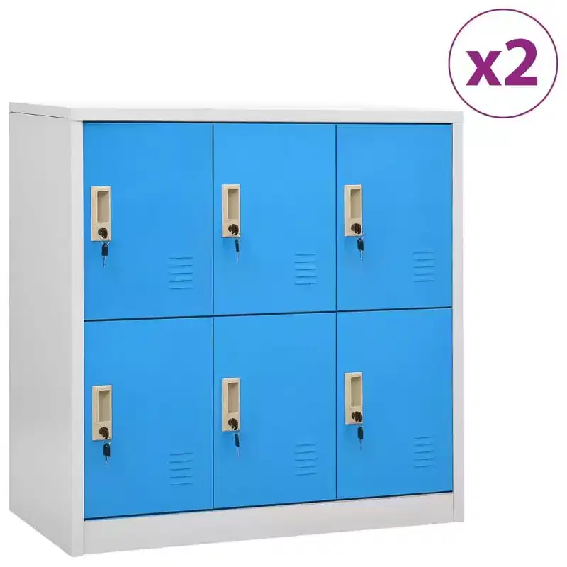 vidaXL Durable Storage Locker Cabinets - Modern Design, Made of Steel in Gray and Blue - Ideal for Schools, Offices - 35.4x17.7x36.4