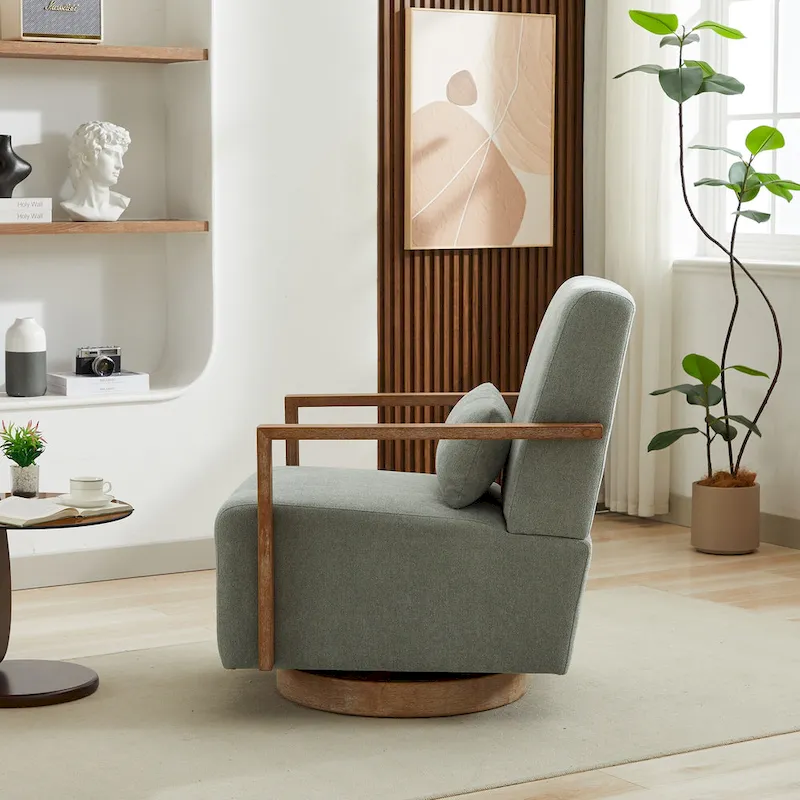 30.31 Linen Blend Upholstered 360 Swivel Accent Chair