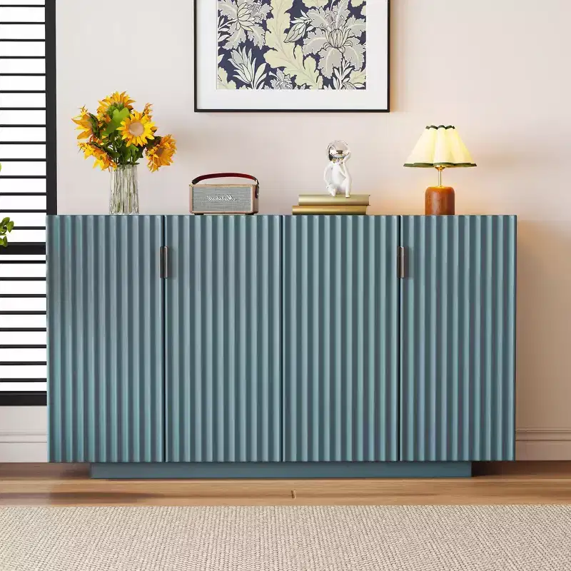 Whisen 4-Door Fluted Credenza with Adjustable Shelves