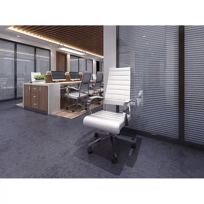 Modern High Back Office Chair Ribbed PU Leather Swivel Tilt Conference Room Computer Desk Cushion Seat Boss