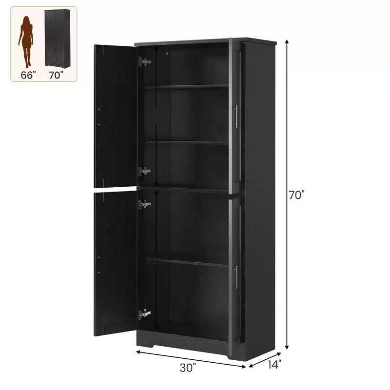 Kitchen Pantry Cabinet with 4 Doors & Adjustable Shelves, Freestanding Utility Storage Cupboard