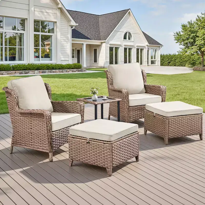 GDFStudio Halston Outdoor Wicker Chat Set with Cushions and Side Table