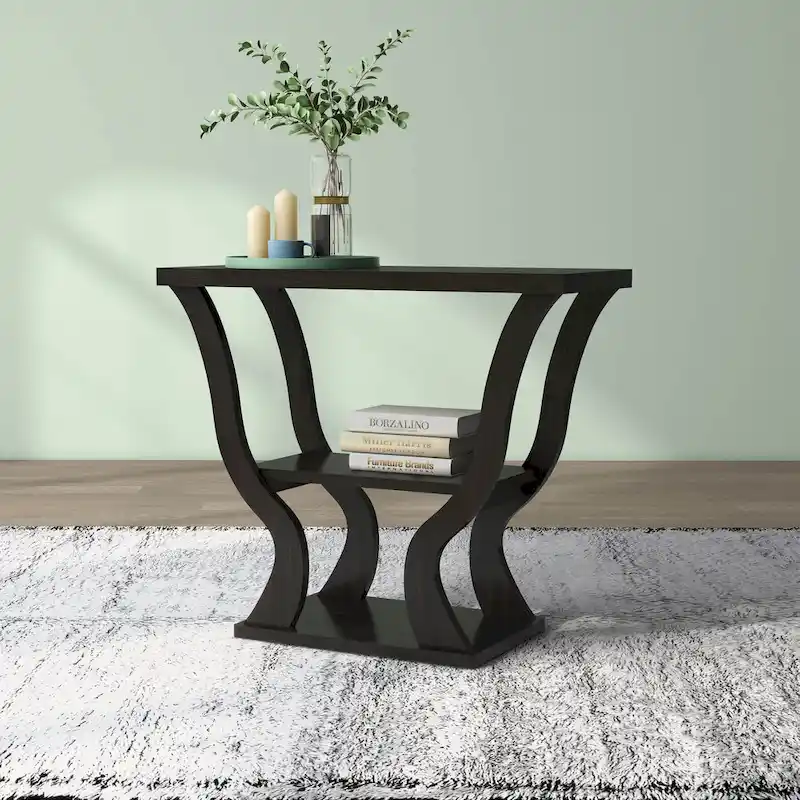 DH BASIC Transitional Espresso 39-inch Console Table with Open-Shelf by Denhour
