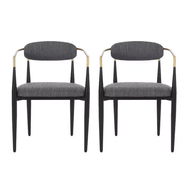 Okak Set of 2 Modern Dining Chairs, Fabric Dining Room Chairs, Upholstered Kitchen Side Chairs with Curved Backrest & Metal Frame