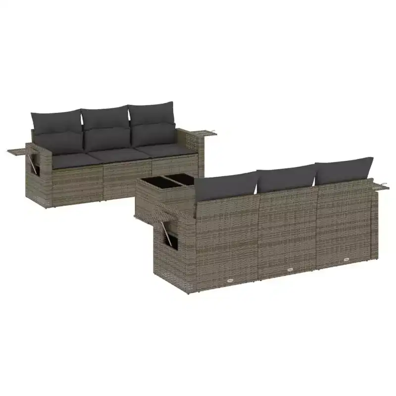 vidaXL Garden Sofa Set PE Rattan, Powder-Coated Steel, Fabric Large